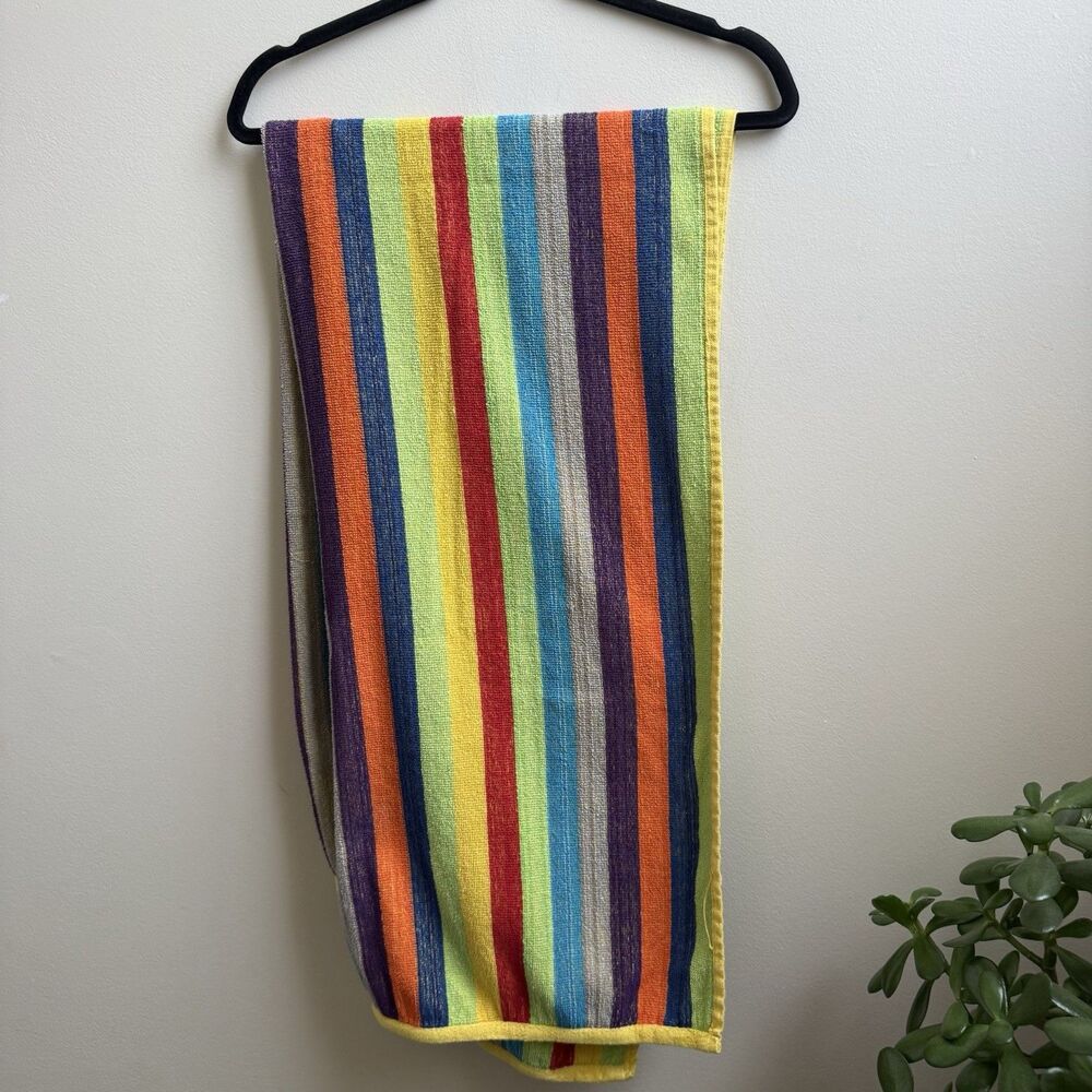Vintage Beach Towel Rainbow Stripes Cotton Terry Cloth Retro Beach Pride